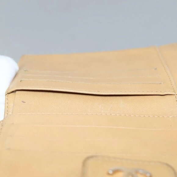CHANEL Icon Line Bifold Wallet Leather Beige CC - Picture 14 of 16